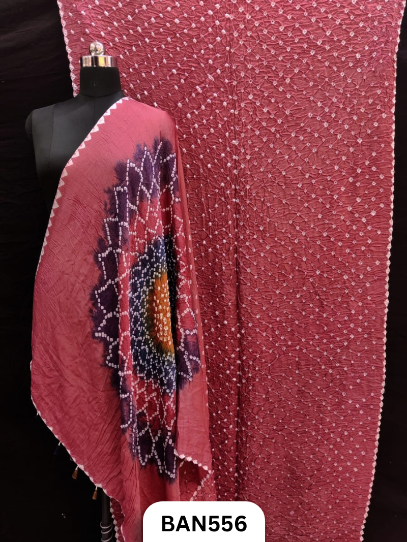Semi Gaji Silk Multicolor Gul Pallu Bandhej Saree With Hand Tussels