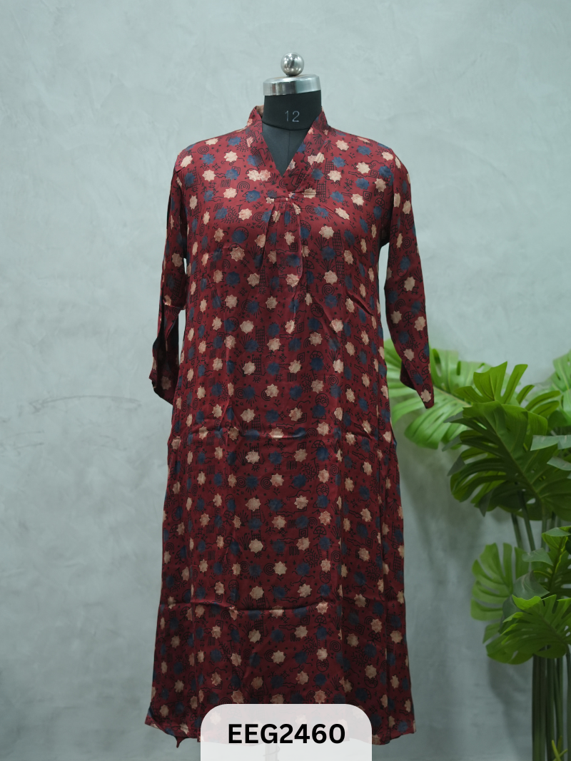 MODAL AJRAKH PRINT KURTI WITH PLEATS