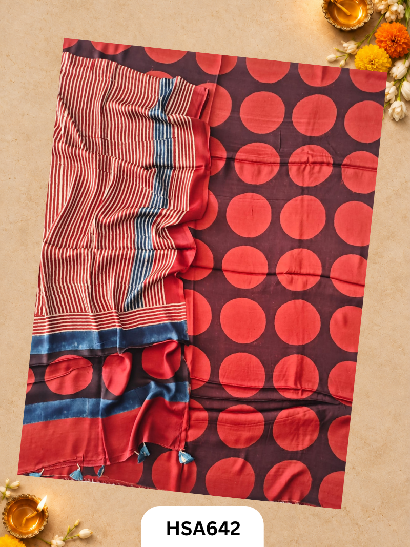 Pure Ajrakh Modal Print Pomegranate Pill Dye 2 Pics Suits