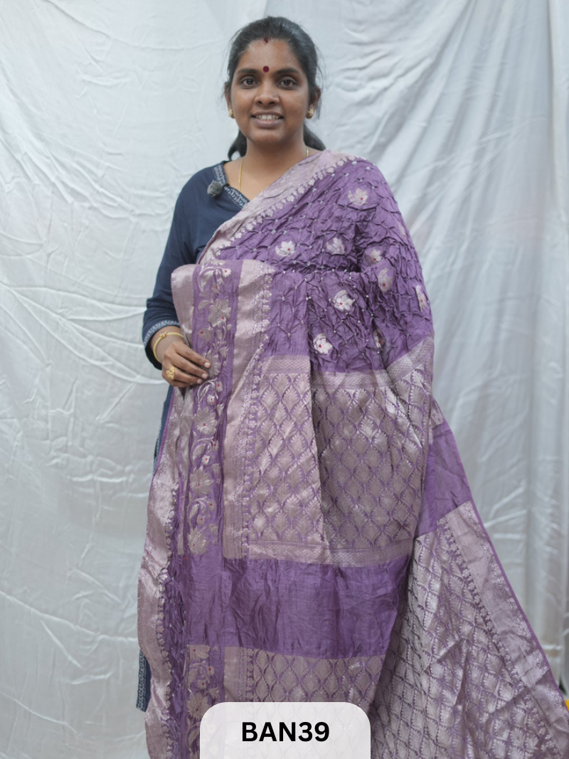 PURE RAW SILK WITH MEENAKARI BUTTA BANDHINI SAREE