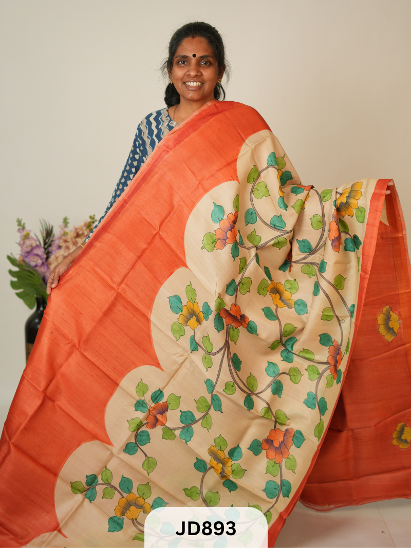 PURE TUSSAR WITHOUT BORDER - MURSHIDABAD HANDPAINTED