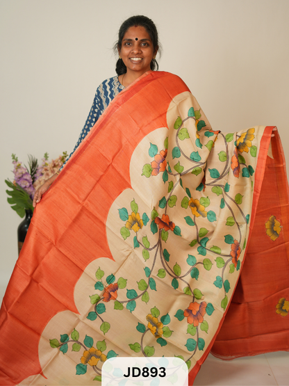 PURE TUSSAR WITHOUT BORDER - MURSHIDABAD HANDPAINTED