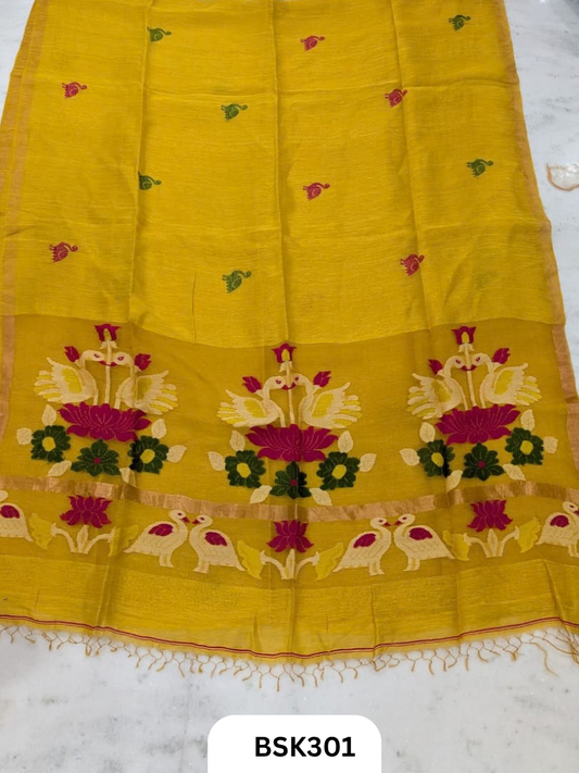 Handloom Pure Linen Silk Jamdhani Weave Saree