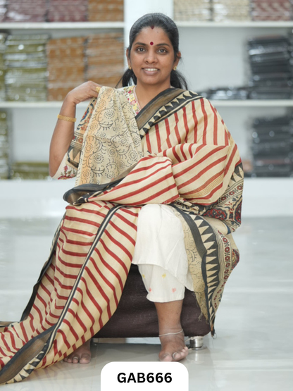 Hand Block Printed Maheshwari Silk Saree