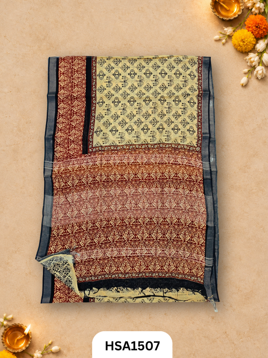 Kalamkari Hand Block Printed Soft Linen With Blouse