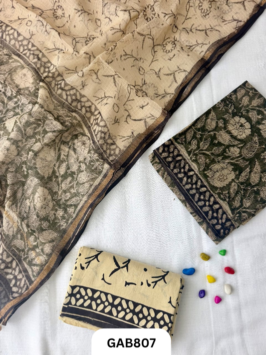 HandBlock Printed Kota Doriya Suit With Kota Doriya Duppta Cotton bottom | 2.5 mtr