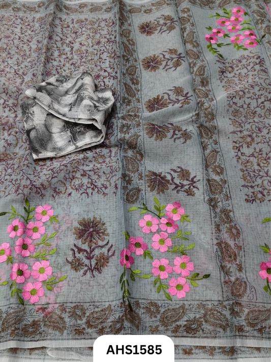 Kota Cotton Embroidery + Printed Saree