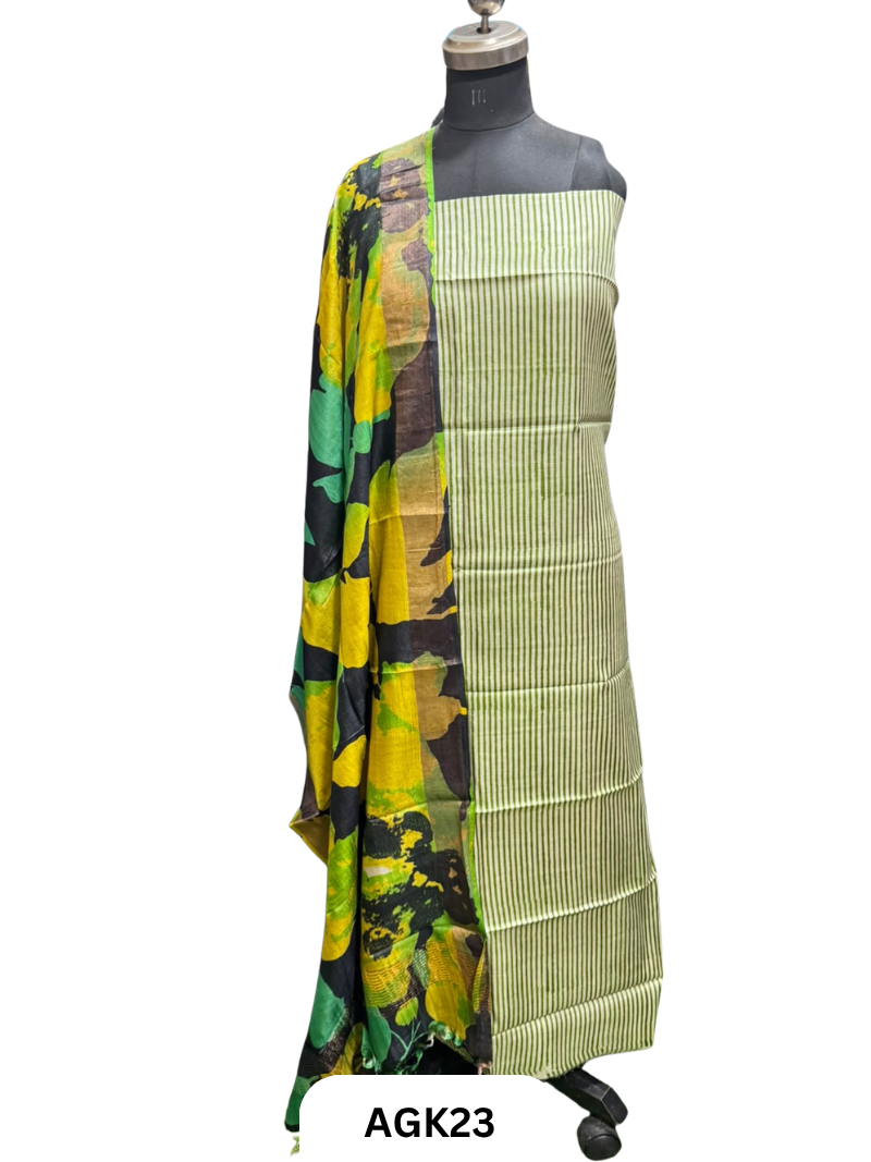 Silk Mark Certified Tussar Salwar Set with Hand Block Print
