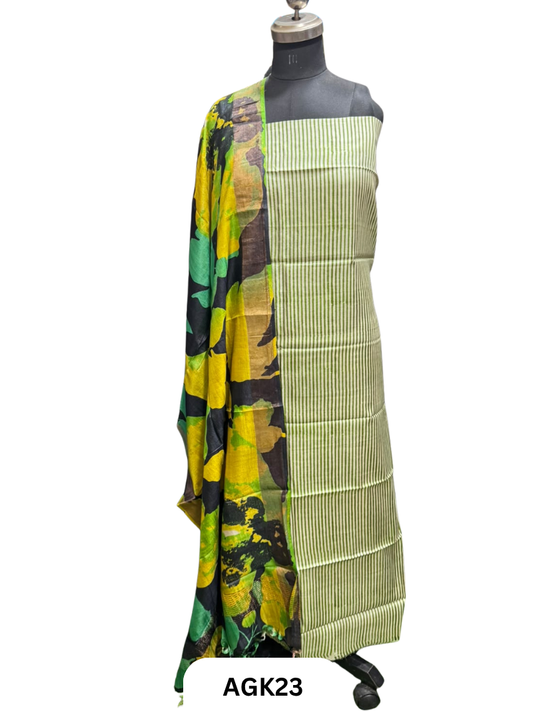 Silk Mark Certified Tussar Salwar Set with Hand Block Print