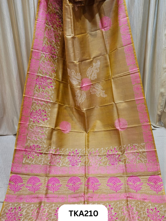 Bishnupuri Katan Silk Block Print Saree