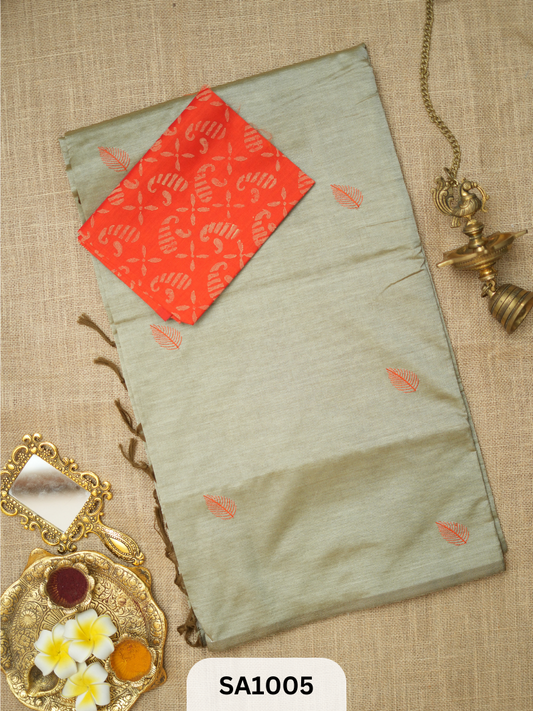 SILK COTTON EMBROIDERY HANDBLOCK SAREE