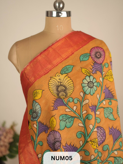 CHENNURI SILK SAREE WITH SRI KALAHASTI PEN KALAMKARI ART WORK