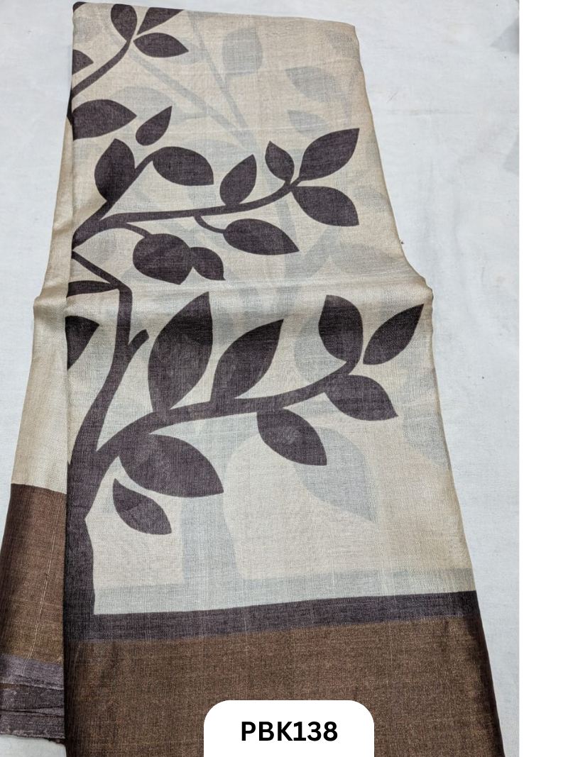 Premium Pure Tussar Silk Handblock Print Saree – Kolkata Special