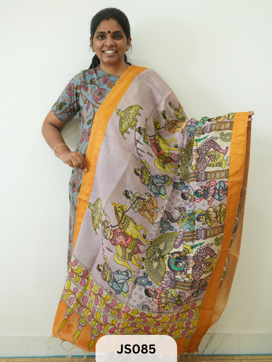 Pen Kalamkari Chennuri Silk Dupatta