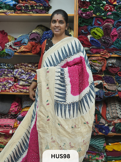 PURE DOLA SILK WITH AJRAKH MINAKARI PALLU