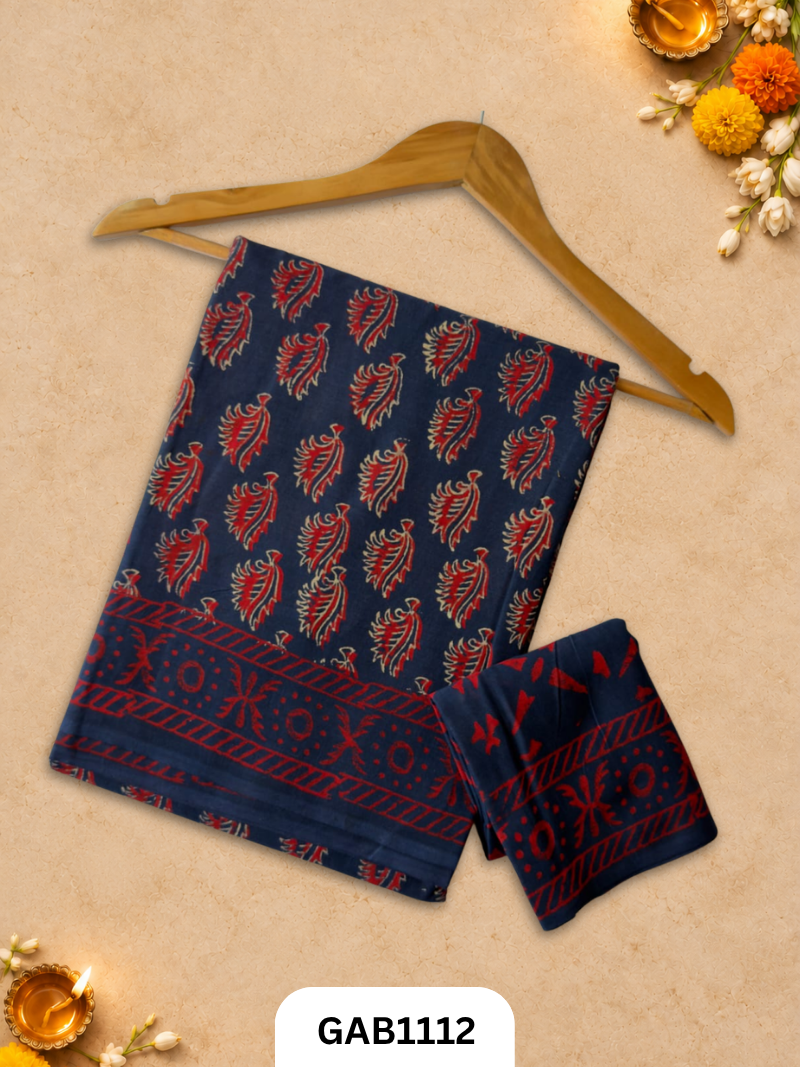 Bagru Handblock Print Mulmul Cotton Saree With Blouse