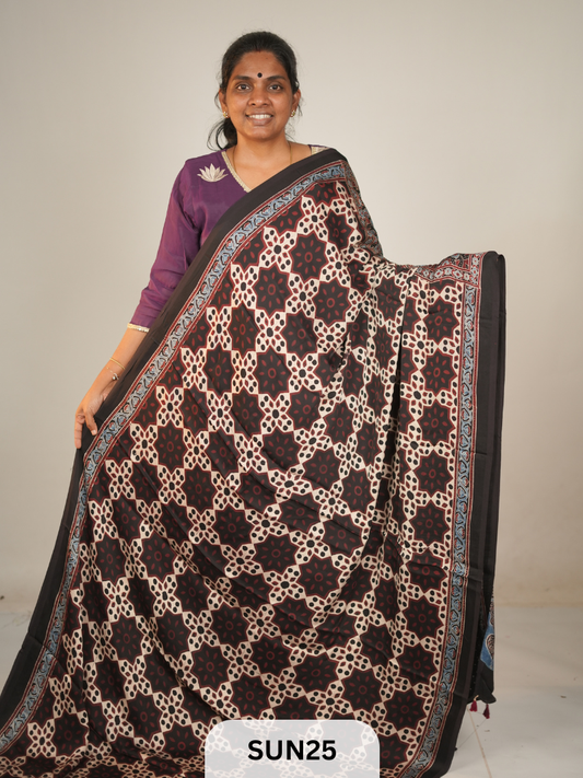 MODAL SILK WITH AJRAKH HANDBLOCK PRINT SAREE