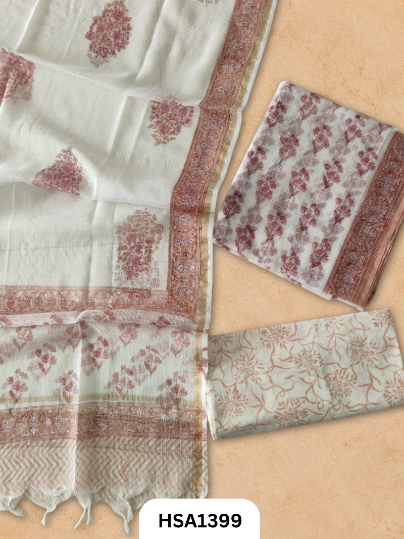 Hand block printed kota doriya suit top &duppta 2.5 meter