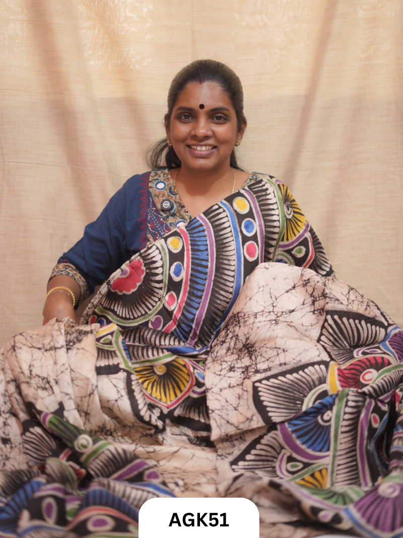 Premium Murshidabad 3-Ply Silk Hand Batik Saree – Silk Mark Certified