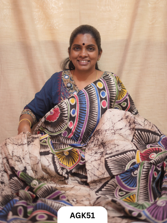 Premium Murshidabad 3-Ply Silk Hand Batik Saree – Silk Mark Certified