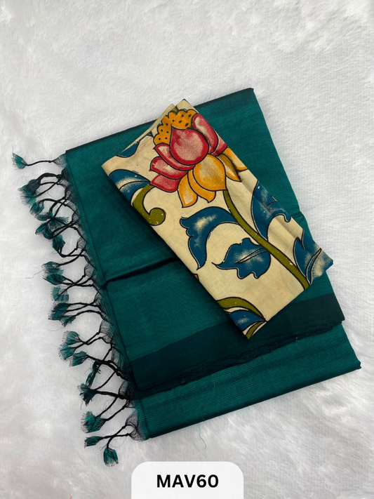 MANGALAGIRI PATTU SAREE WITH KALAMKARI BLOUSE (1 METER)