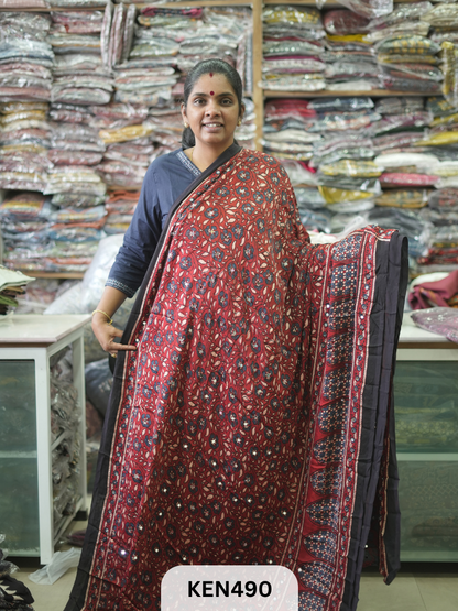 MODAL NATURAL AJRAKH HANDBLOCK SAREE WITH GLUE MIRROR