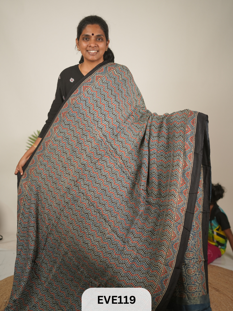 TUSSAR CHANDERI WITH GHARCHOLA - NATURAL AJRAKH HANDBLOCK