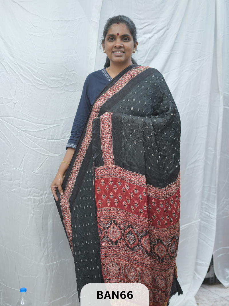 BANDHANI WITH AJRAKH SEMI GAJI SAREE