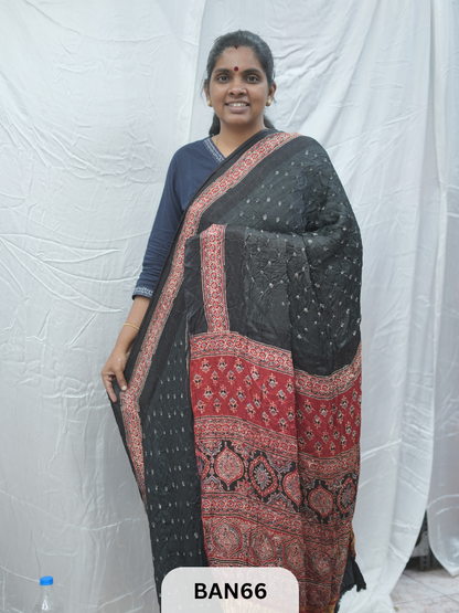 BANDHANI WITH AJRAKH SEMI GAJI SAREE