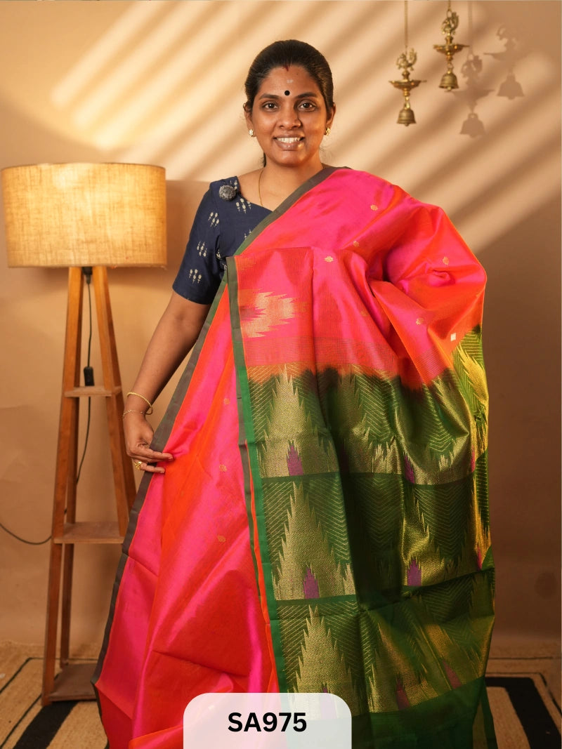 PURE HANDLOOM SILK COTTON SAREE | TEMPLE BORDER