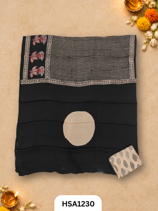 Hand Block Print Ajarkh Vanaspati Modal Silk Saree with blouse