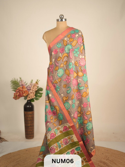 CHENNURI SILK SAREE WITH SRI KALAHASTI PEN KALAMKARI ART WORK