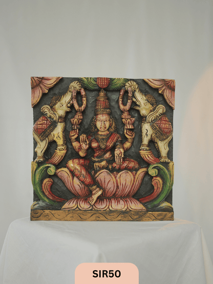 GAJA LAKSHMI WOODEN WALL PANEL - Height 12" INCH, WIDTH 12"INCH