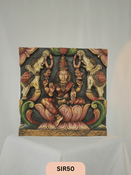 GAJA LAKSHMI WOODEN WALL PANEL - Height 12" INCH, WIDTH 12"INCH