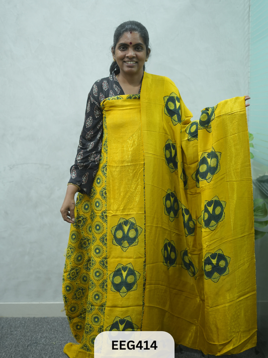 AJRAKH DOLA SILK 2 PCS-UNSTITCHED ( TOP 3.5MTR AND DUPPATA 2.25MTR ) - IMMEDIEATE DISPATCH