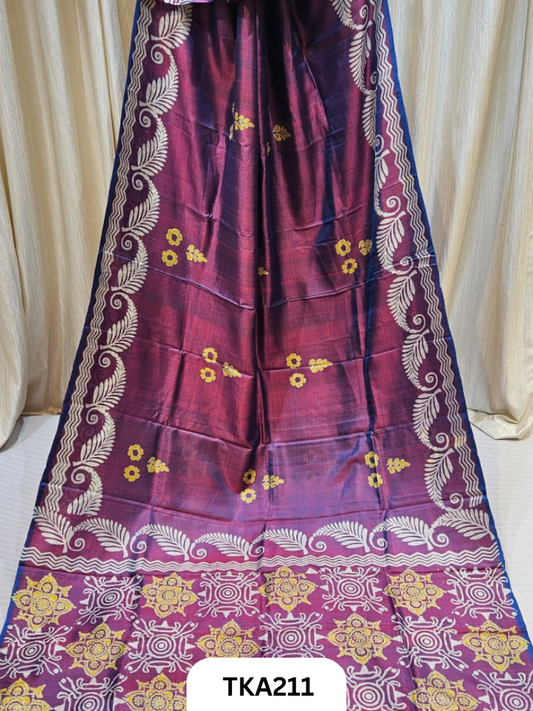 Bishnupuri Katan Silk Block Print Saree