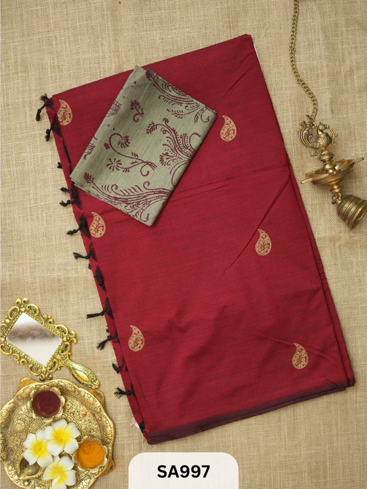 SILK COTTON EMBROIDERY HANDBLOCK SAREE
