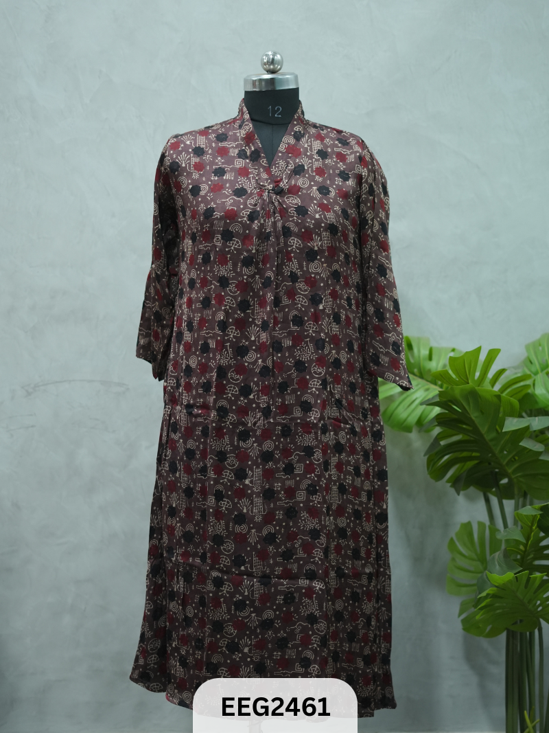 MODAL AJRAKH PRINT KURTI WITH PLEATS