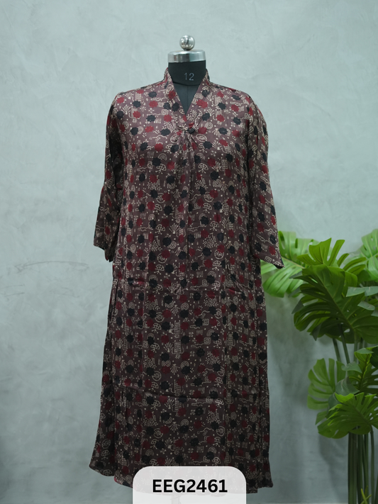 MODAL AJRAKH PRINT KURTI WITH PLEATS