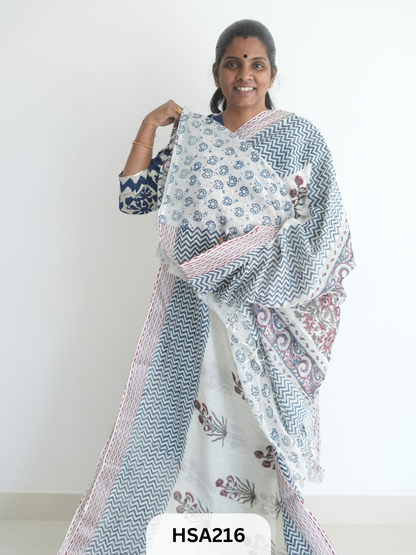 LENIN COTTON HANDBLOCK PRINTED SAREE