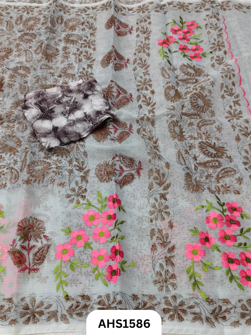 Kota Cotton Embroidery + Printed Saree