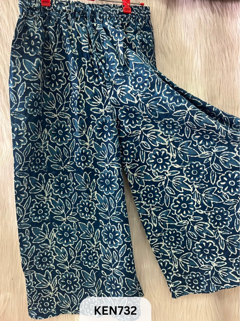 INDIGO COTTON PALAZO PANT FREESIZE-(22TO40INCH)