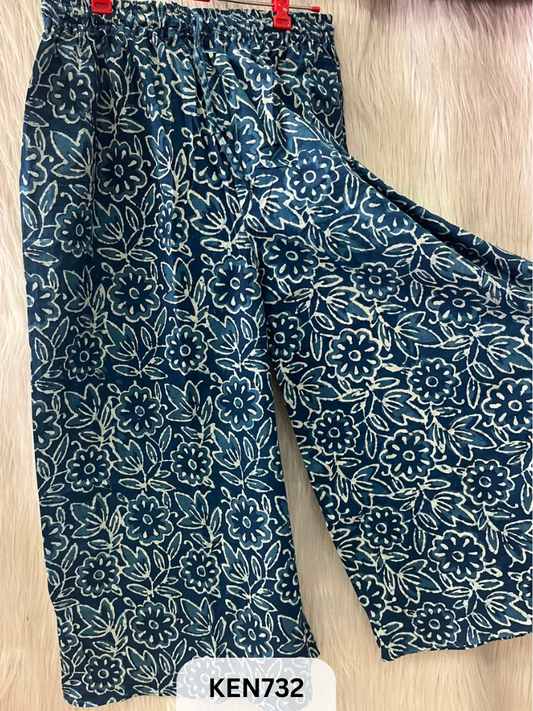 INDIGO COTTON PALAZO PANT FREESIZE-(22TO40INCH)