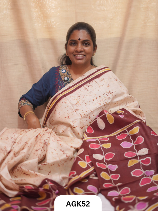 Premium Murshidabad 3-Ply Silk Hand Batik Saree – Silk Mark Certified