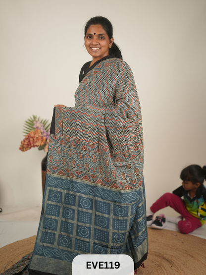 TUSSAR CHANDERI WITH GHARCHOLA - NATURAL AJRAKH HANDBLOCK