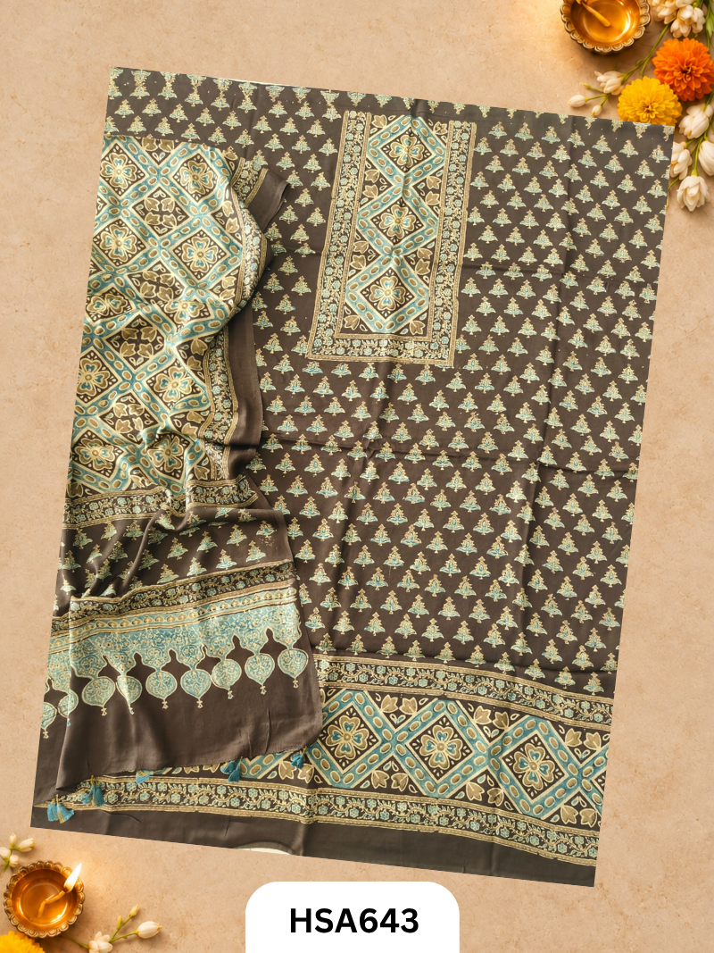 Pure Ajrakh Modal Print Pomegranate Pill Dye 2 Pics Suits