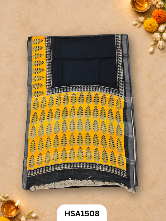 Kalamkari Hand Block Printed Soft Linen With Blouse