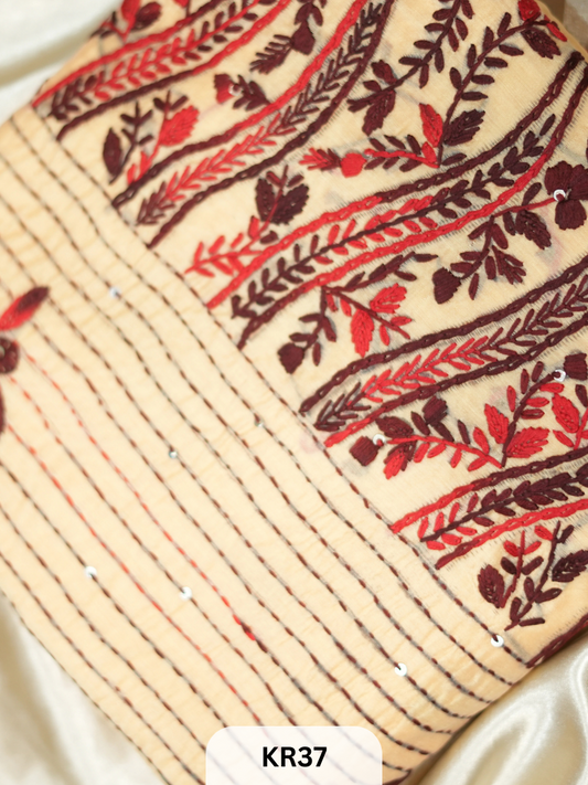 DUPION SILK WITH PURE HAND KANTHA HEAVY