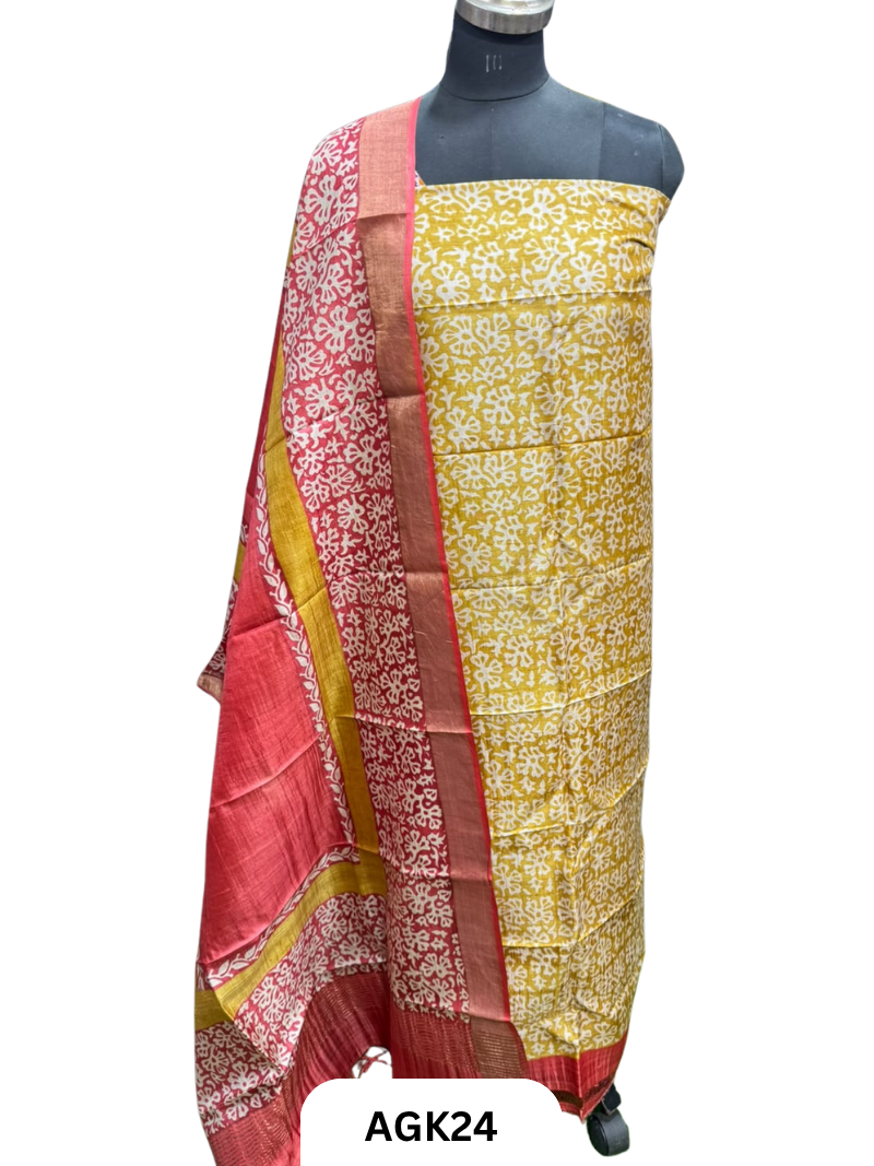 Silk Mark Certified Tussar Salwar Set with Hand Block Print
