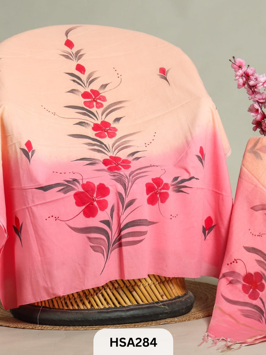 COTTON SUIT WITH CHANDERI DUPATTA HAND BLOCK PRINTED- 3PCS SET